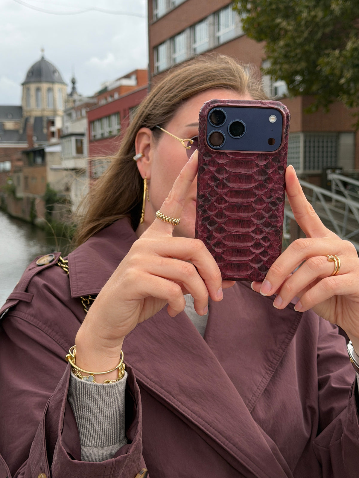 Burgundy Python Snake Leather iPhone 18 Pro Max MagSafe Case