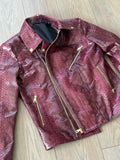 burgundy python leather women jacket