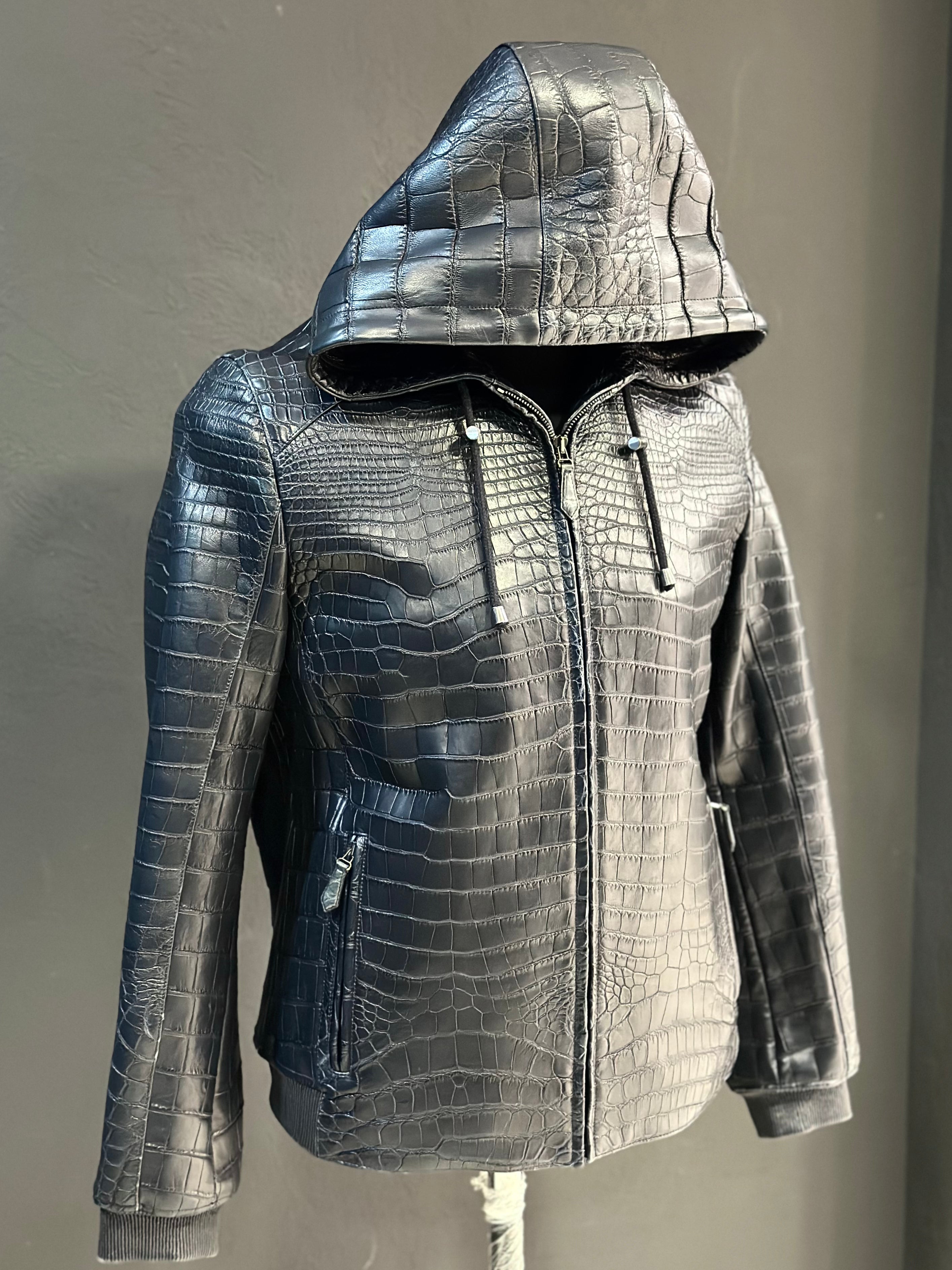 crocodile leather hoodie men jacket