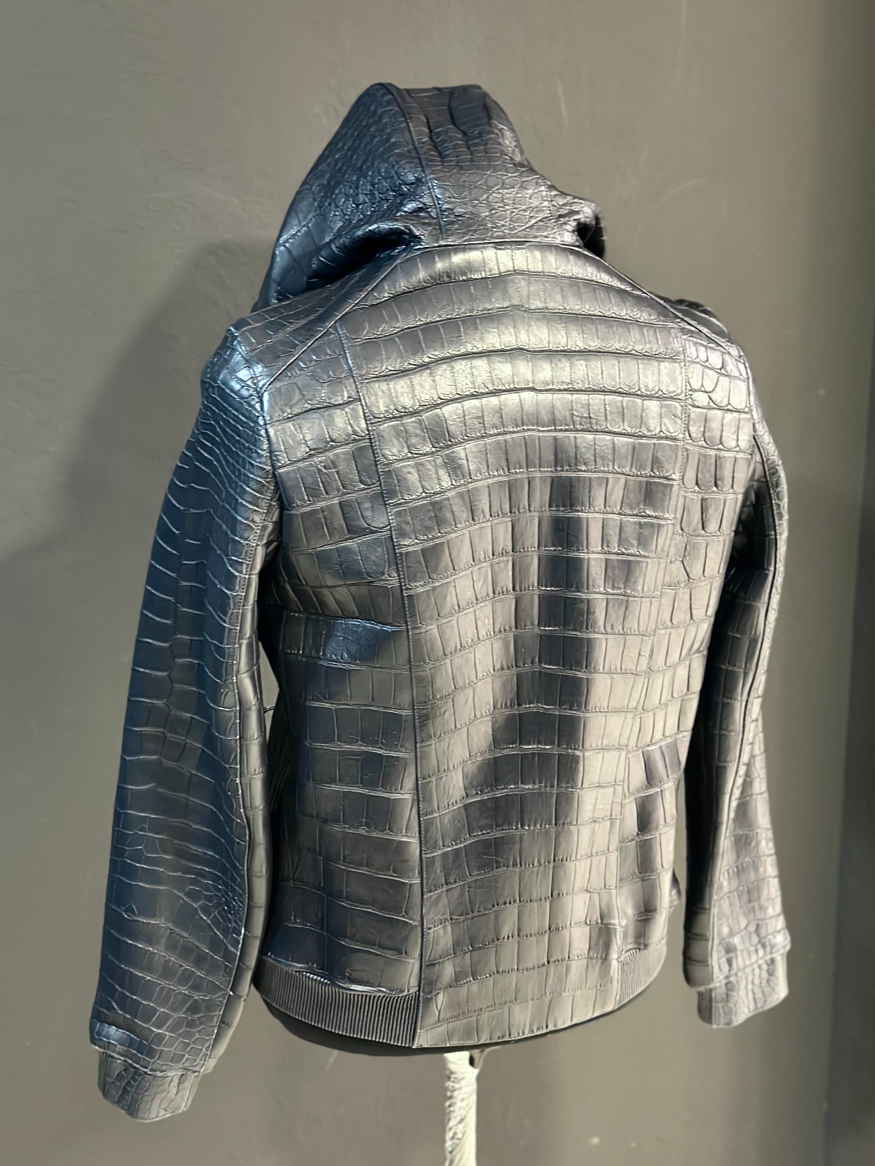 crocodile leather hoodie men jacket