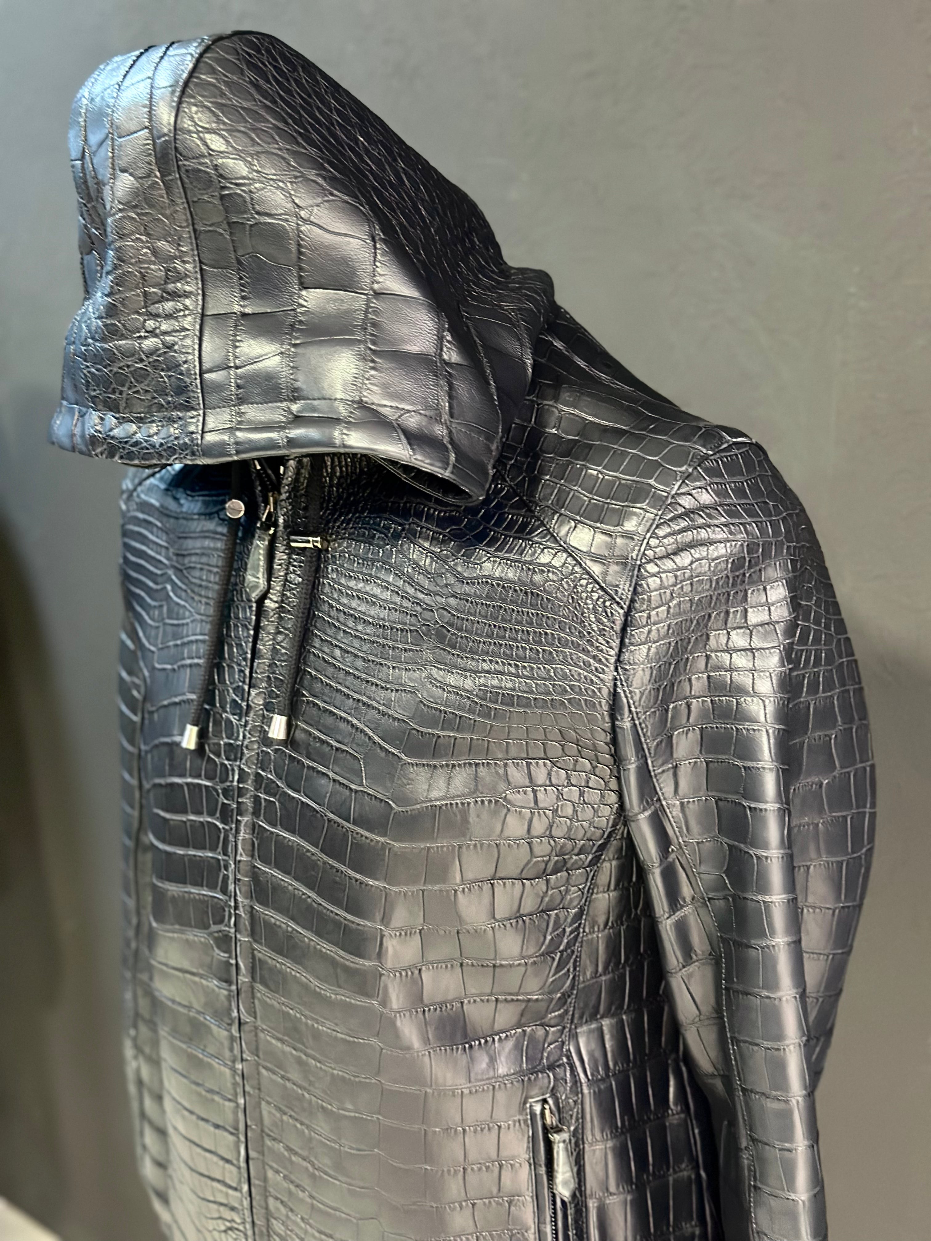 crocodile leather hoodie men jacket