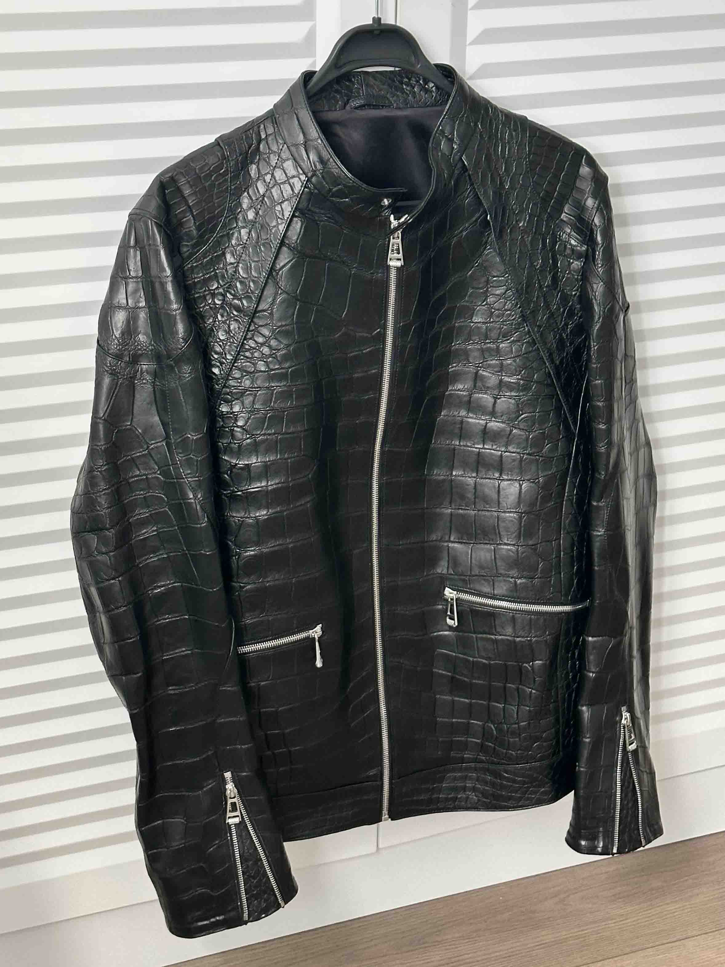 Black Crocodile Leather Men Biker Jacket