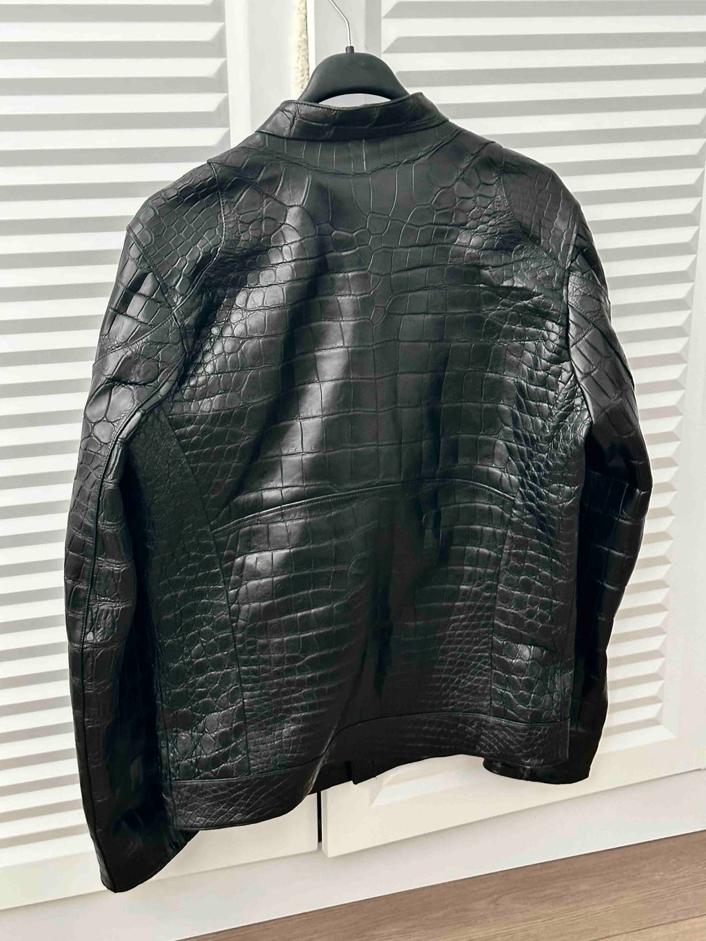 Black Crocodile Leather Men Biker Jacket