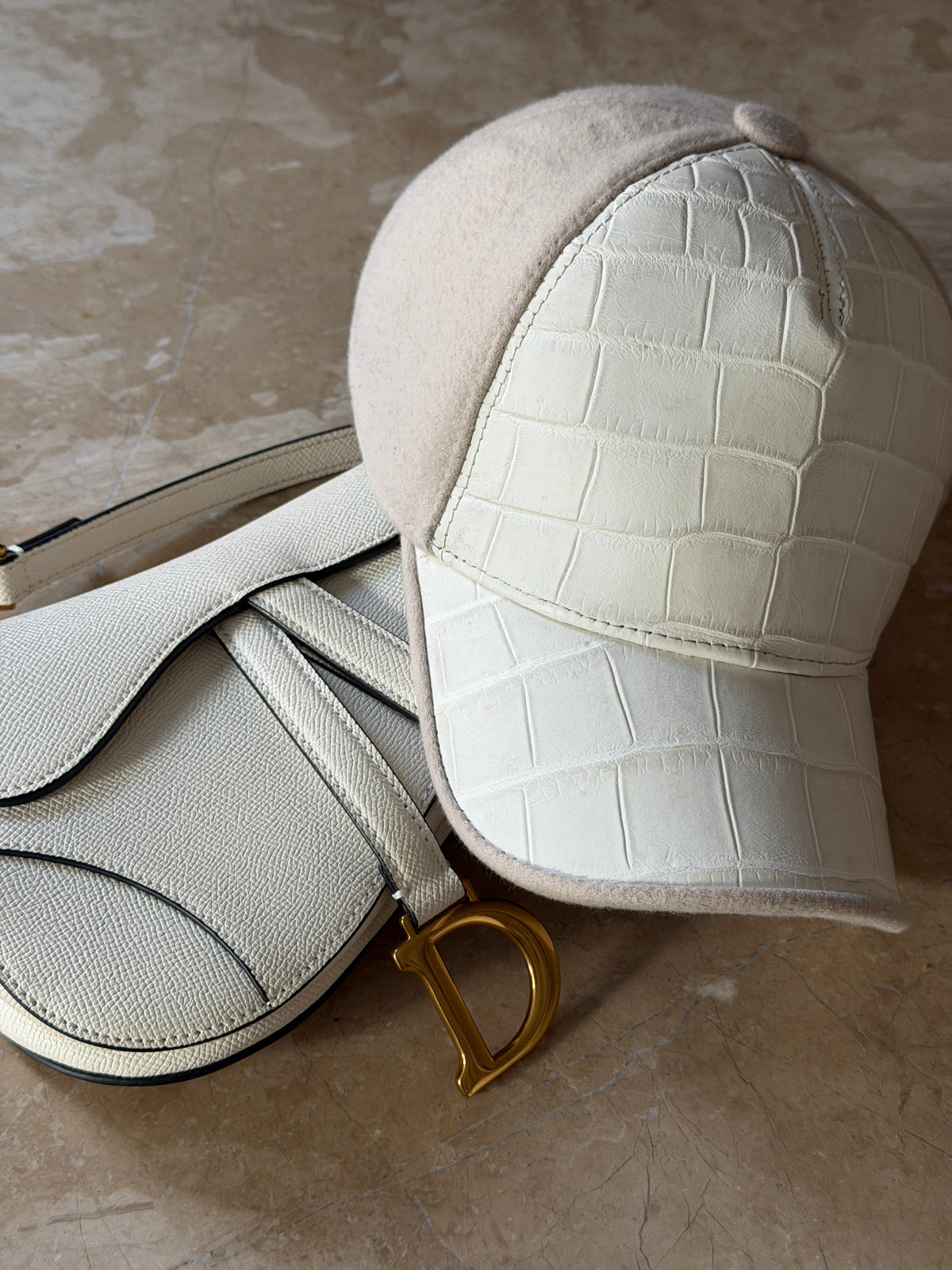 Beige / White Genuine Crocodile Leather Unisex Hat