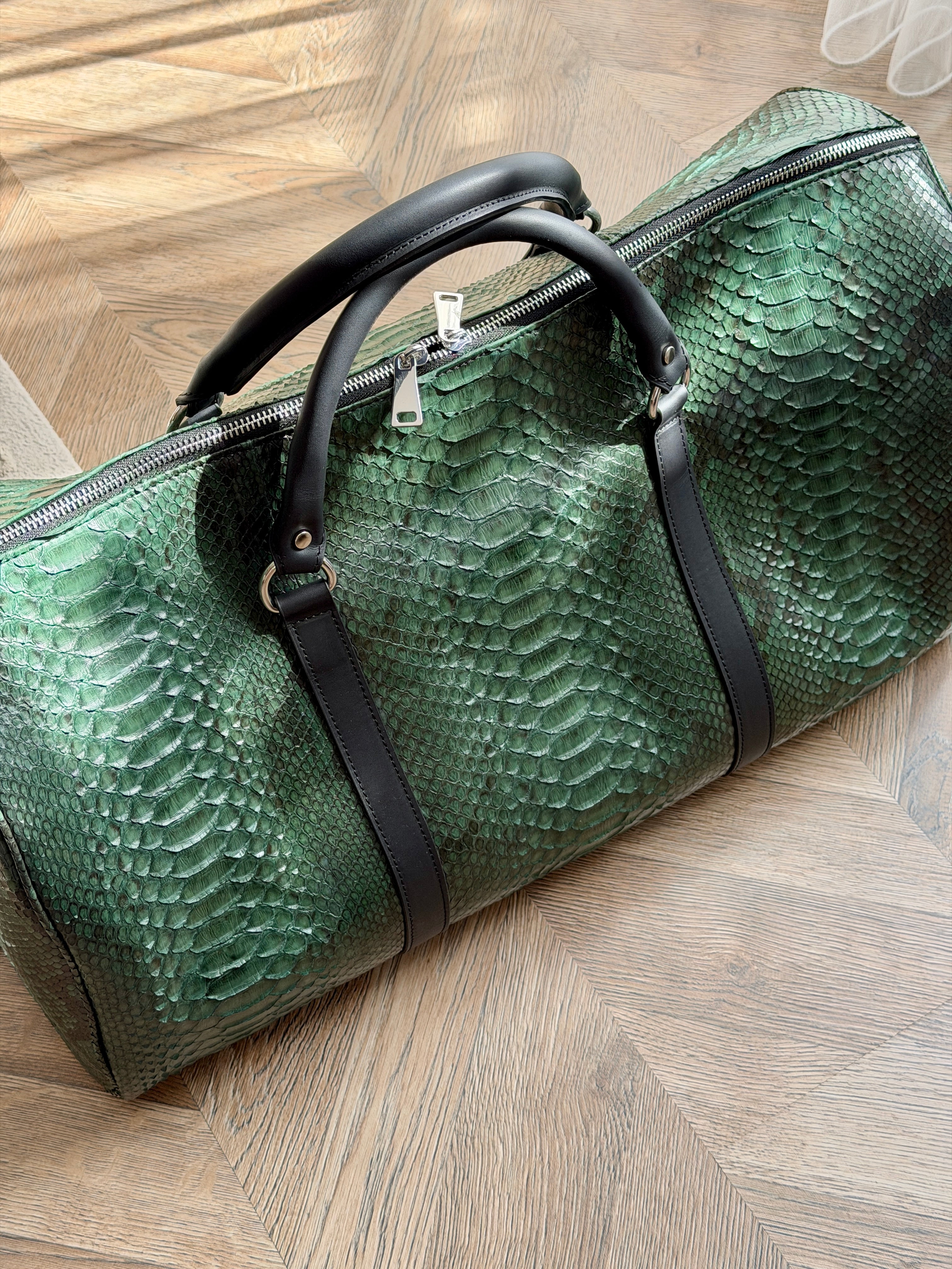 Green Python Leather Travel / Duffle Bag