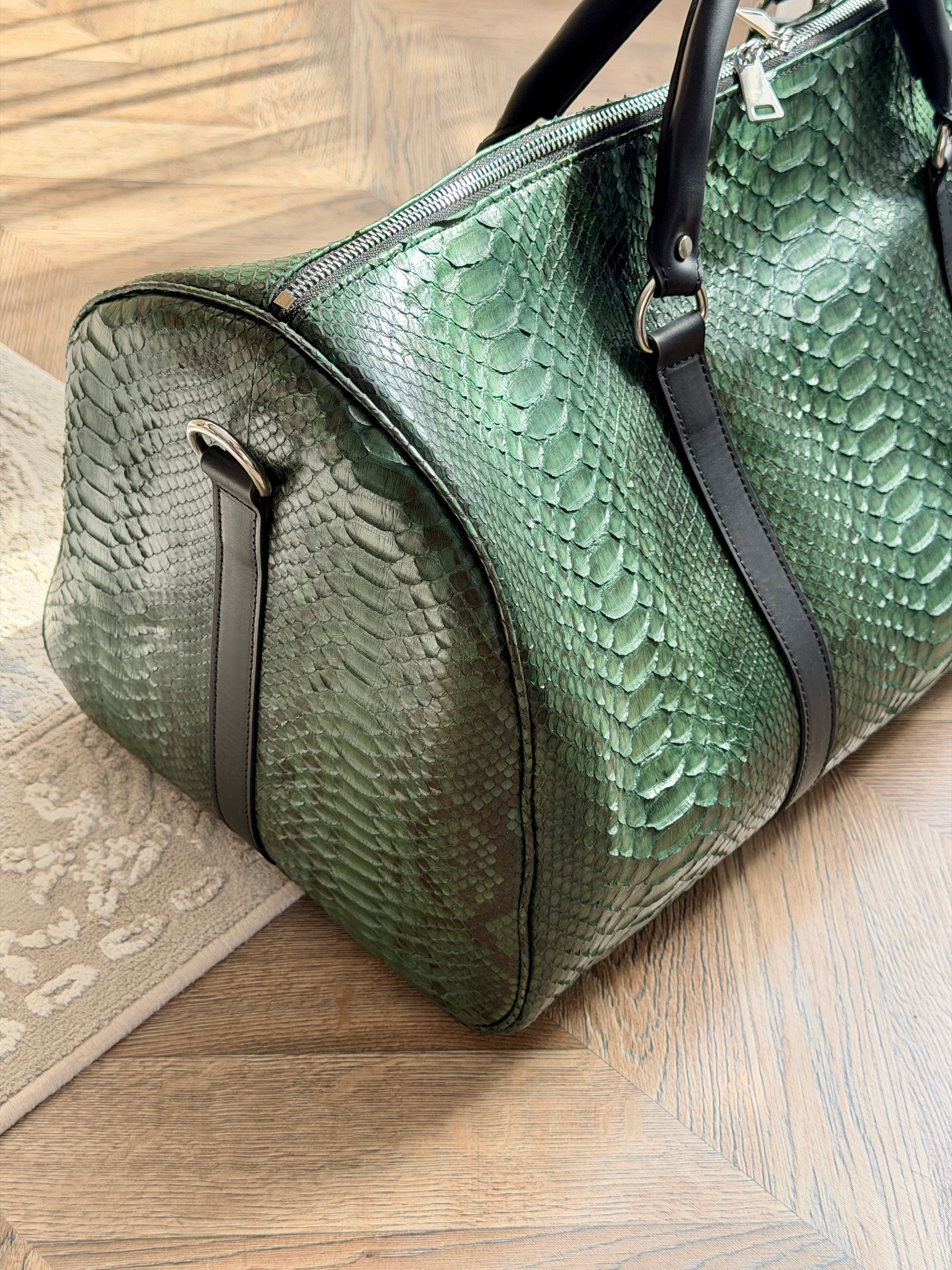 Green Python Leather Travel / Duffle Bag