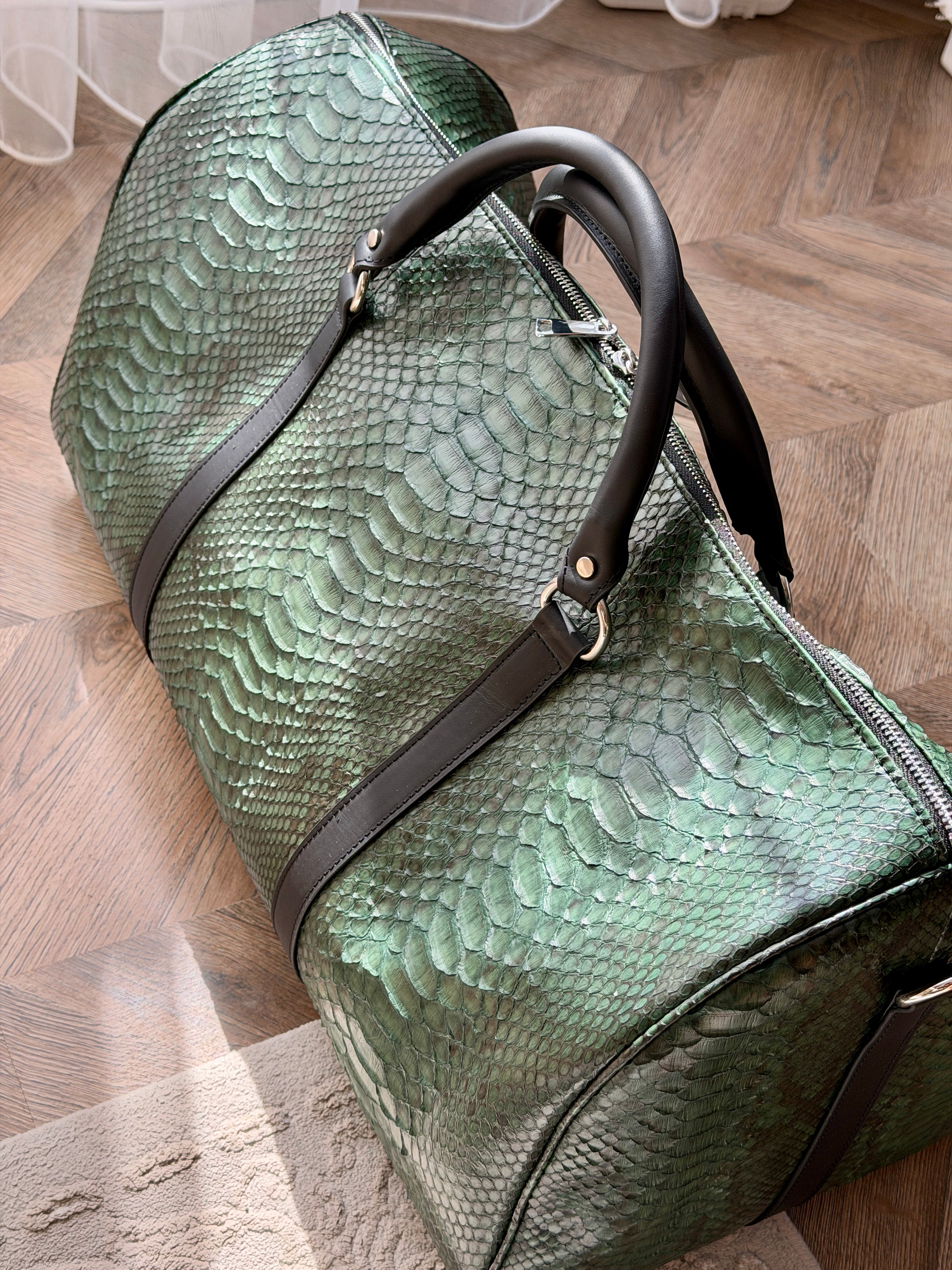 Green Python Leather Travel / Duffle Bag