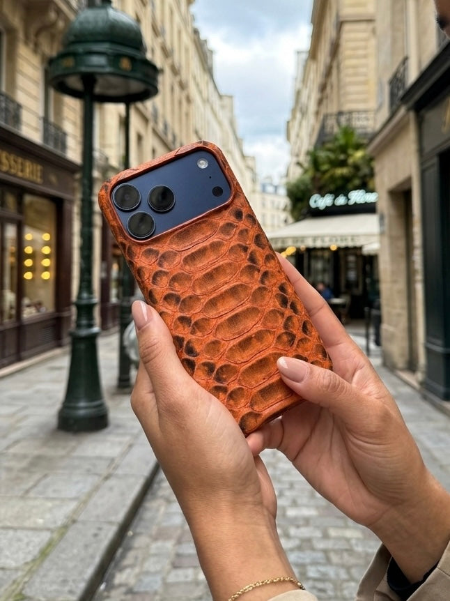 Orange Python Snake Leather iPhone 17 MagSafe Case