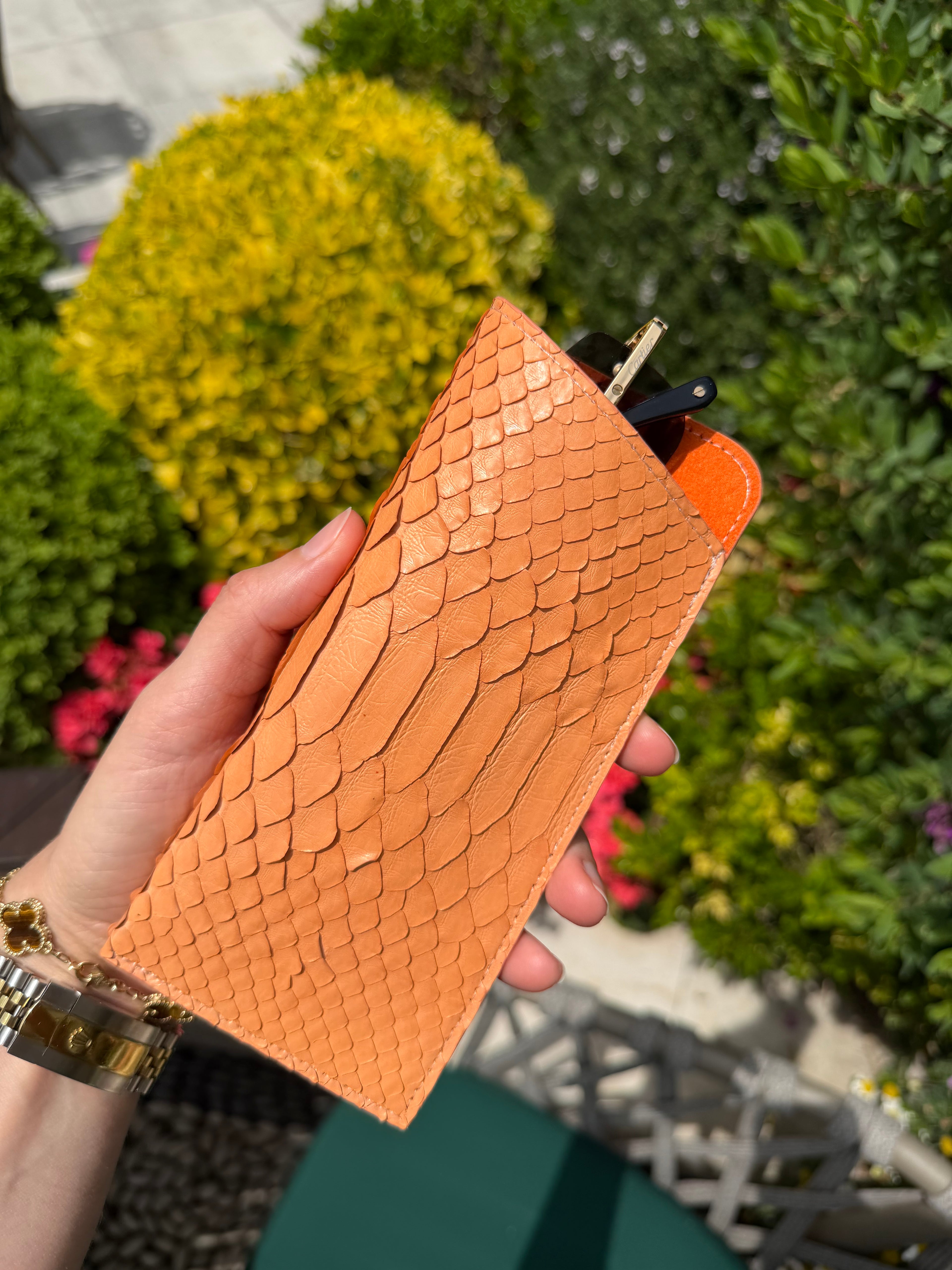 Orange Snake / Python Leather Eyewear Case