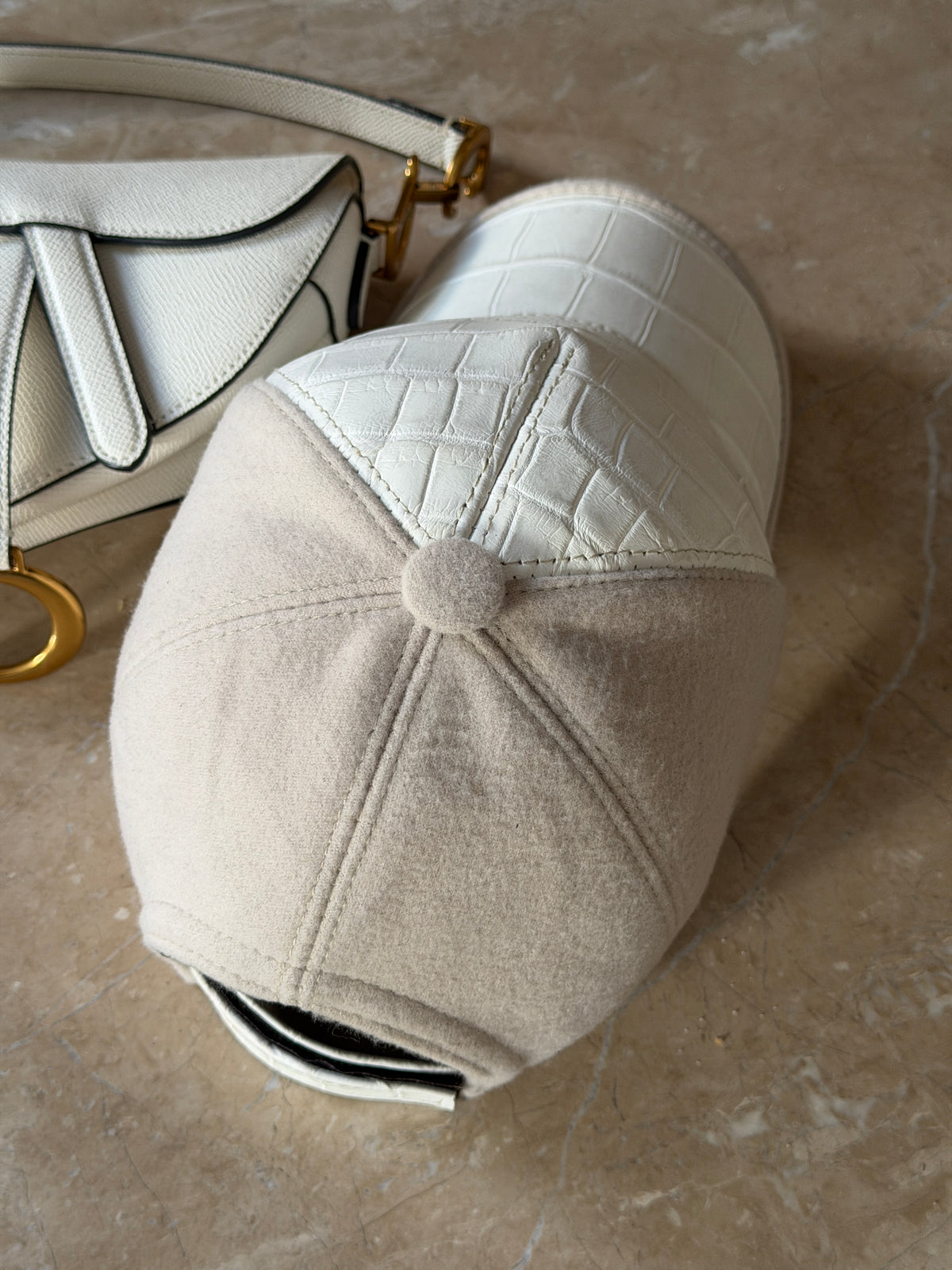 Beige / White Genuine Crocodile Leather Unisex Hat