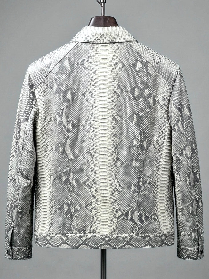 Natural White Python Snake Leather Men Jacket