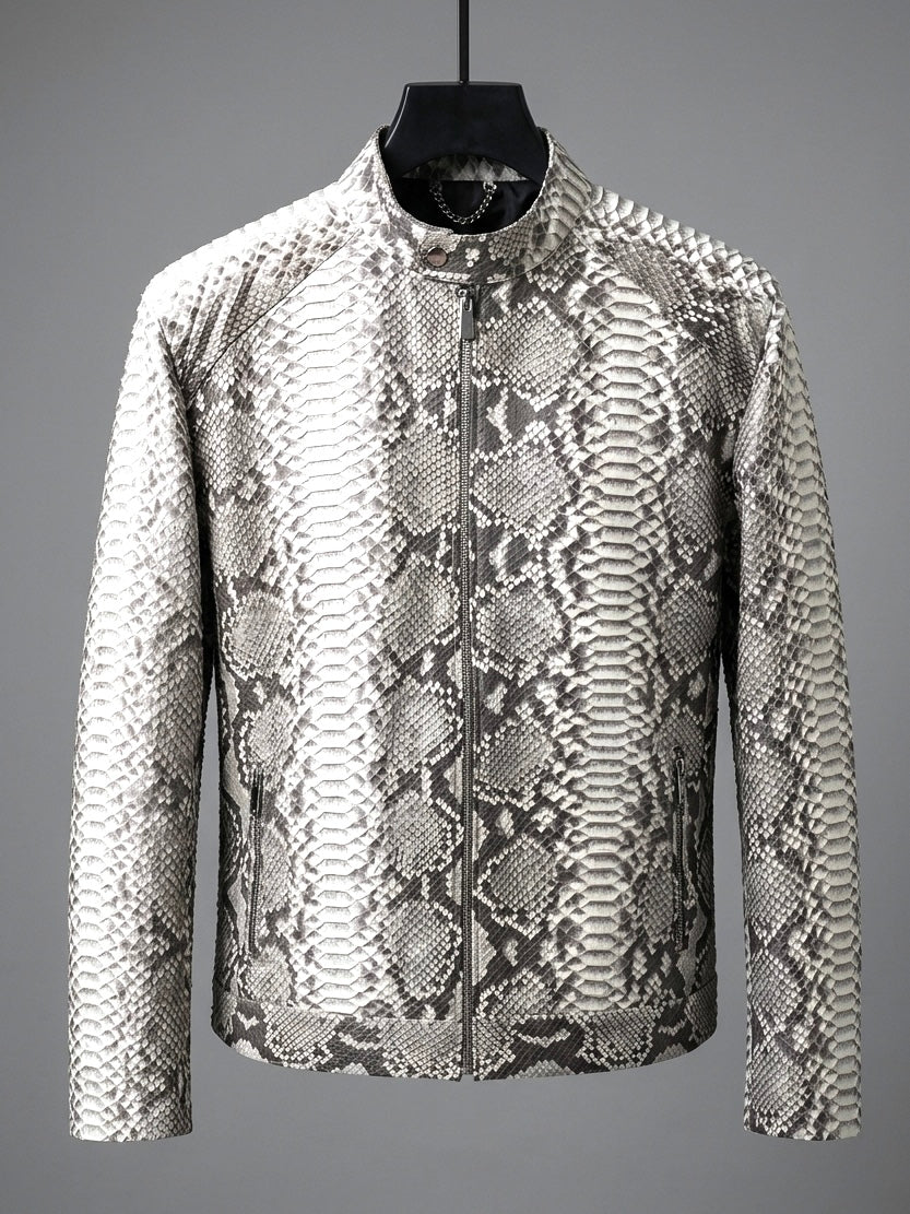 Natural White Python Snake Leather Men's Jacket 