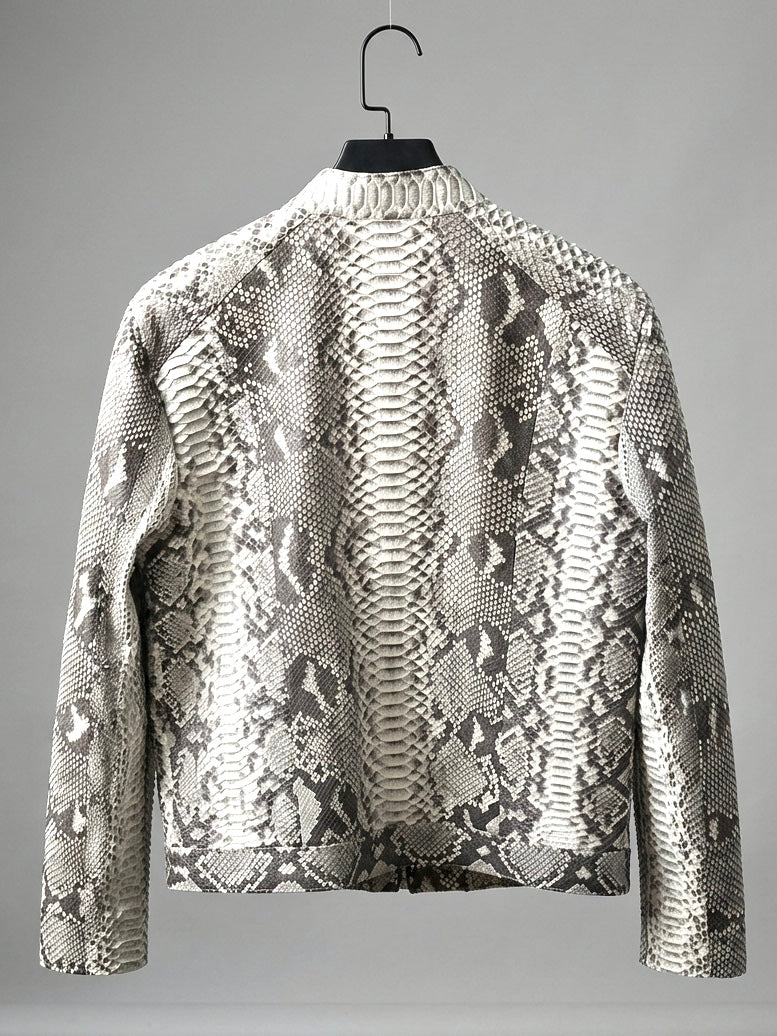 Natural White Python Snake Leather Men's Jacket back