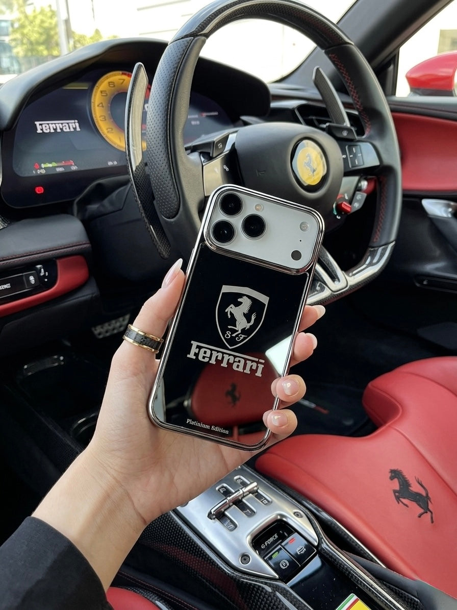 Silver Platinium Plated Ferrari Design iPhone 17 Pro Max Case