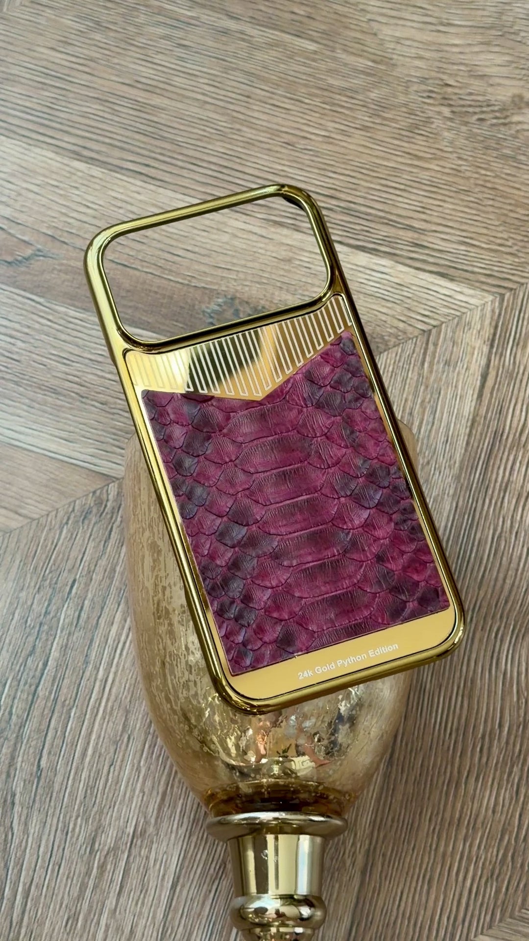 Gold Plated Burgundy Python Snake Leather iPhone 18 Pro Max Case