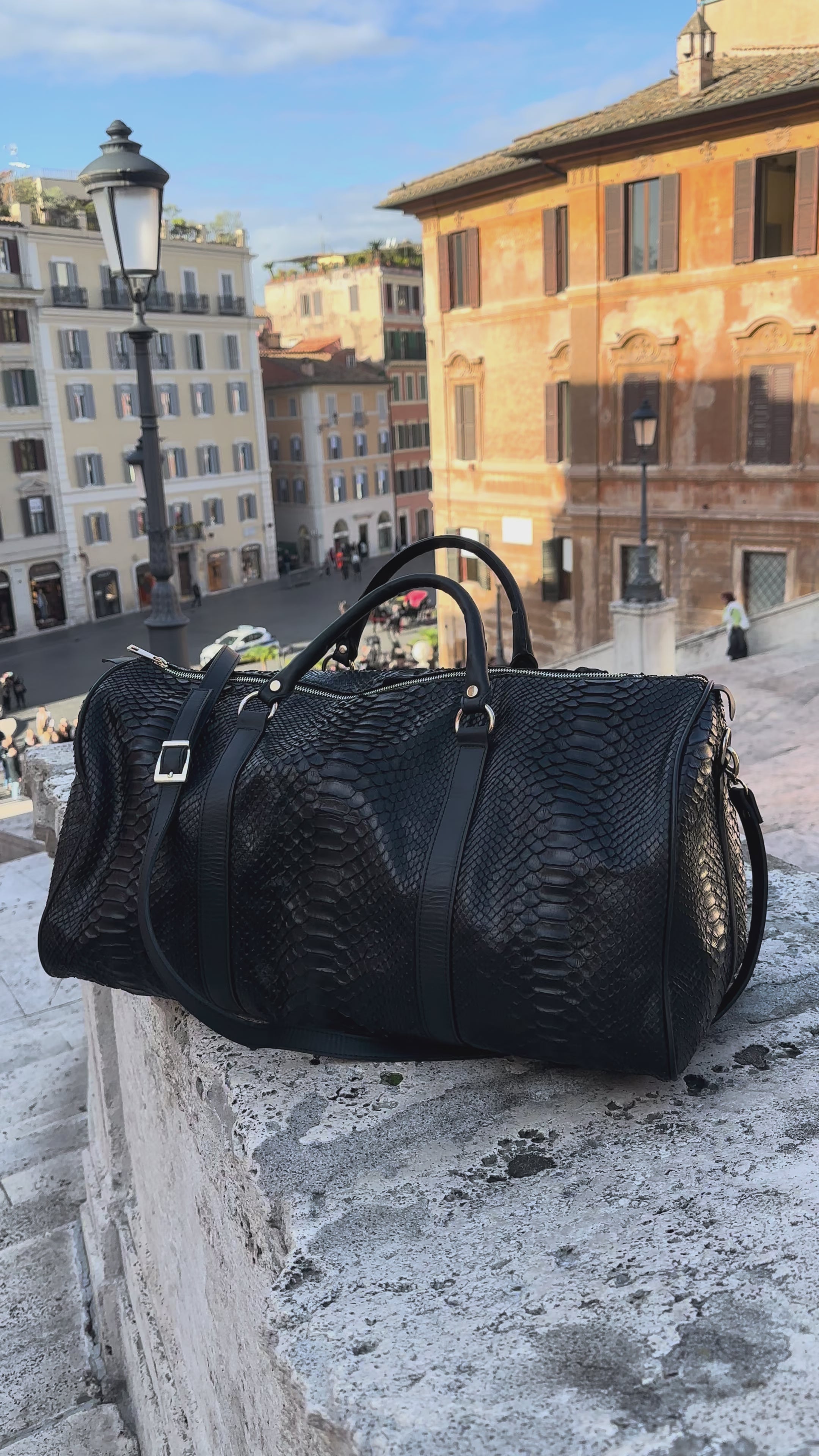 Black Python Leather Travel / Duffle Bag
