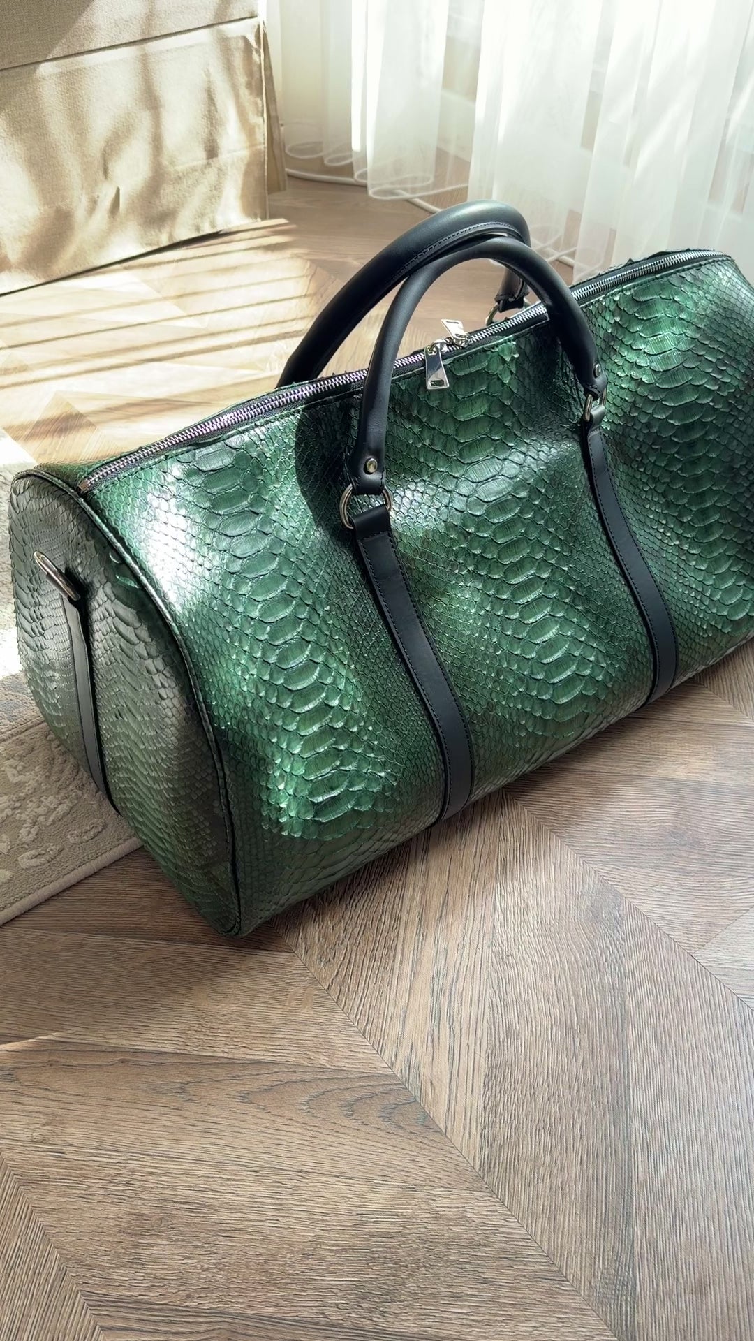Green Python Leather Travel / Duffle Bag