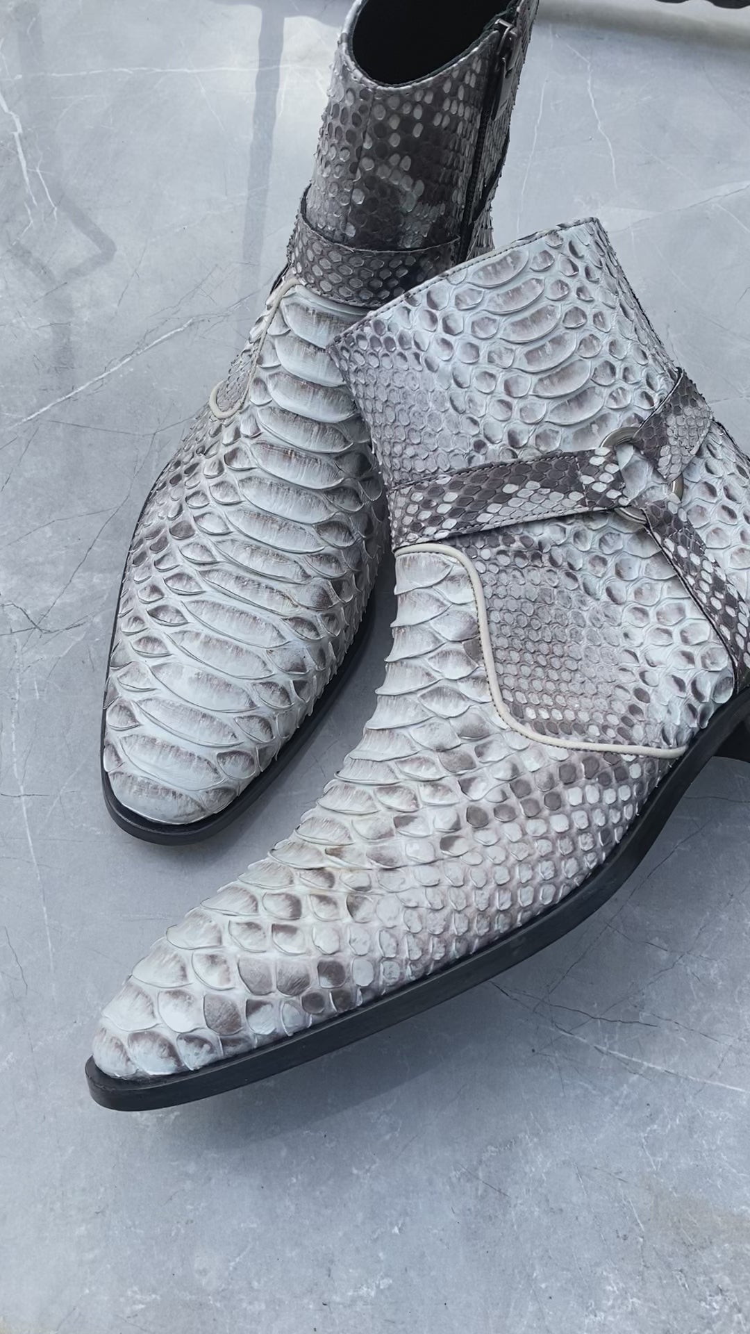 Natural White Python Leather Men Boots / Shoes
