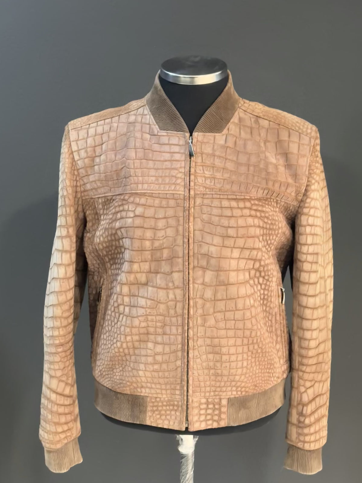 Brown Nubuck Crocodile Leather Men Jacket