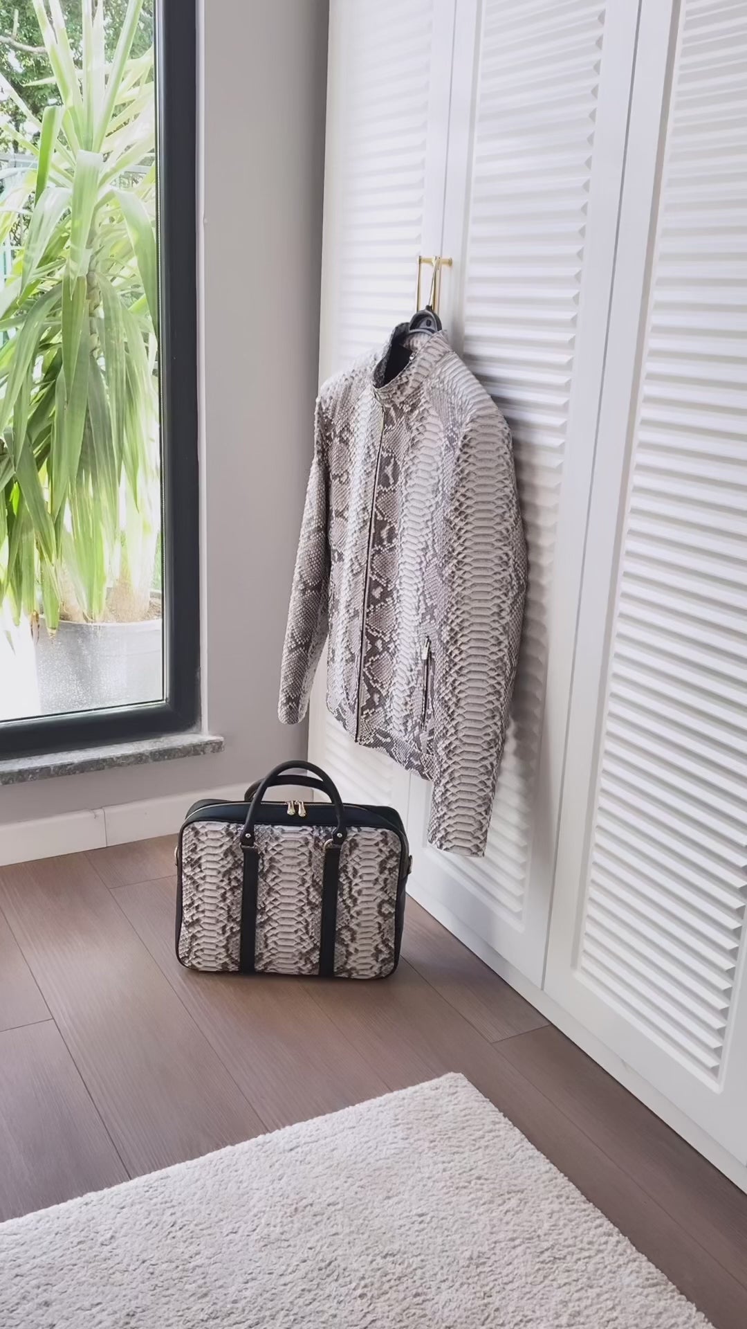 Natural White Python Snake Leather Men's Jacket 