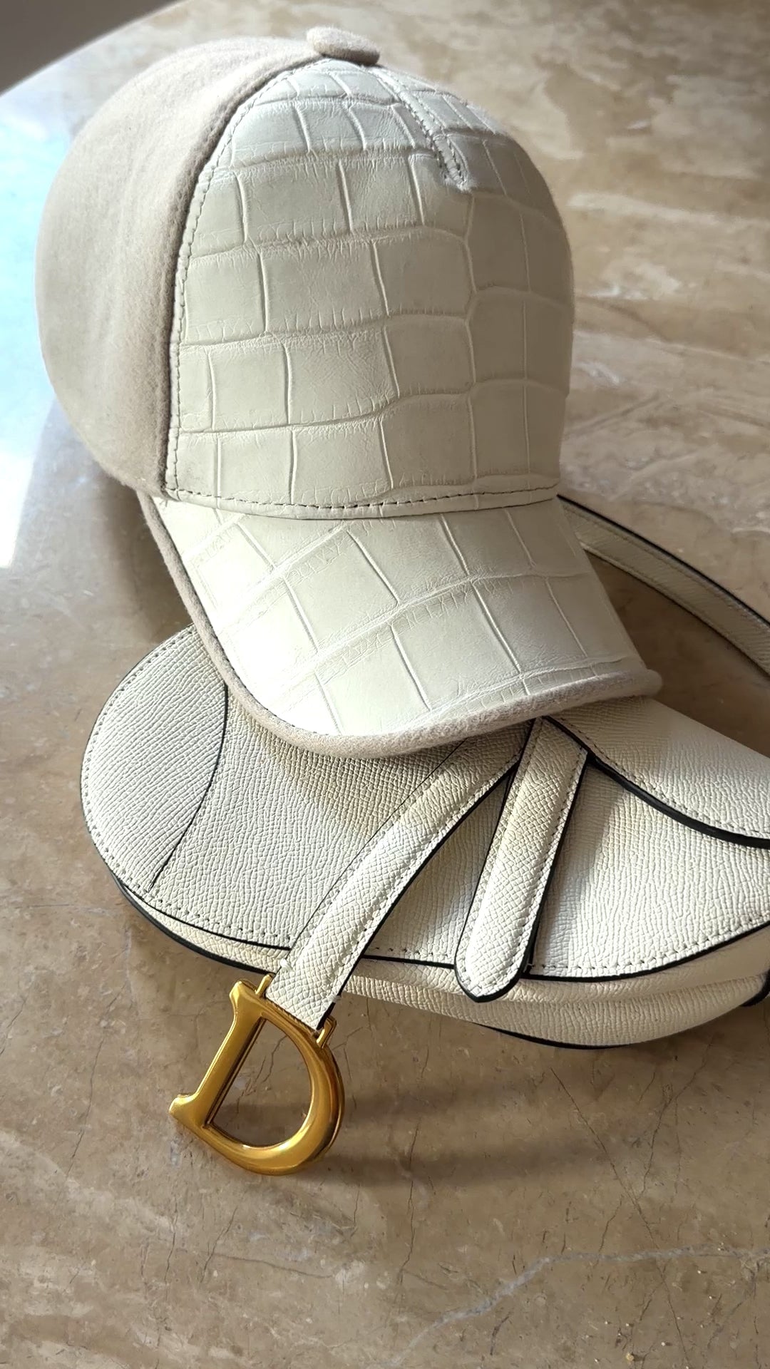 Beige / White Genuine Crocodile Leather Unisex Hat