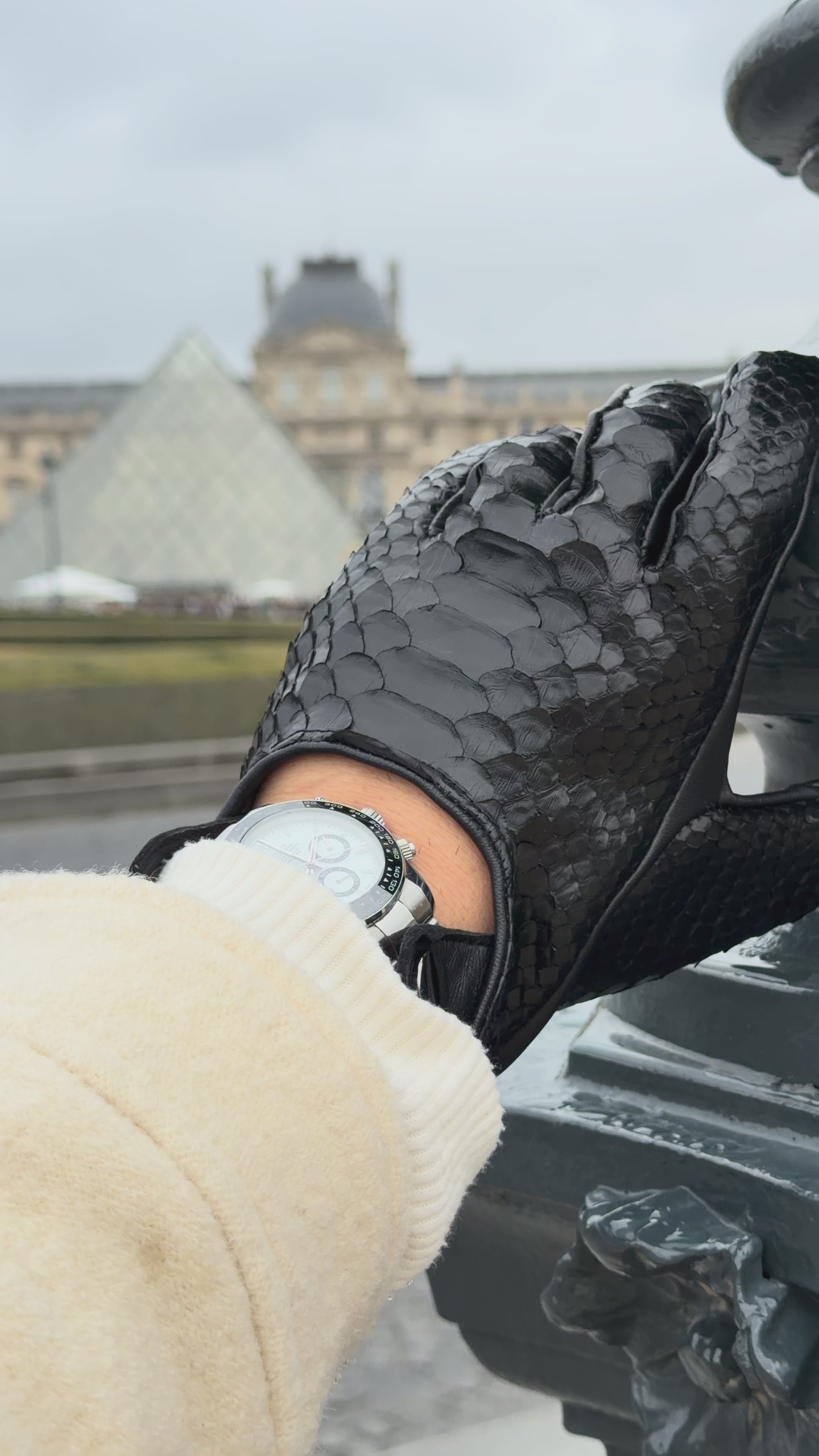 Black Python Leather Driver Men Gloves