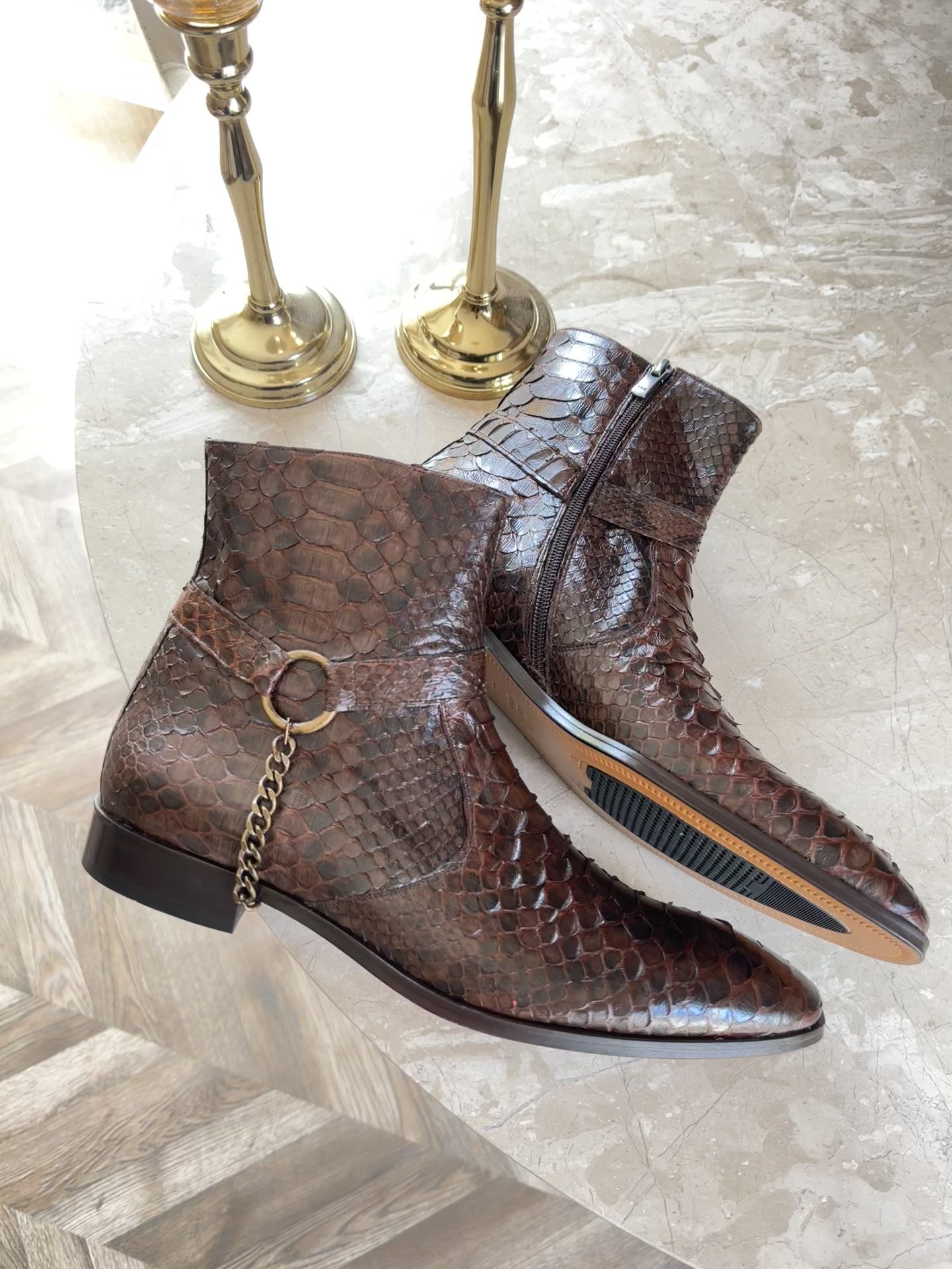 Brown Python Leather Men Boots / Shoes