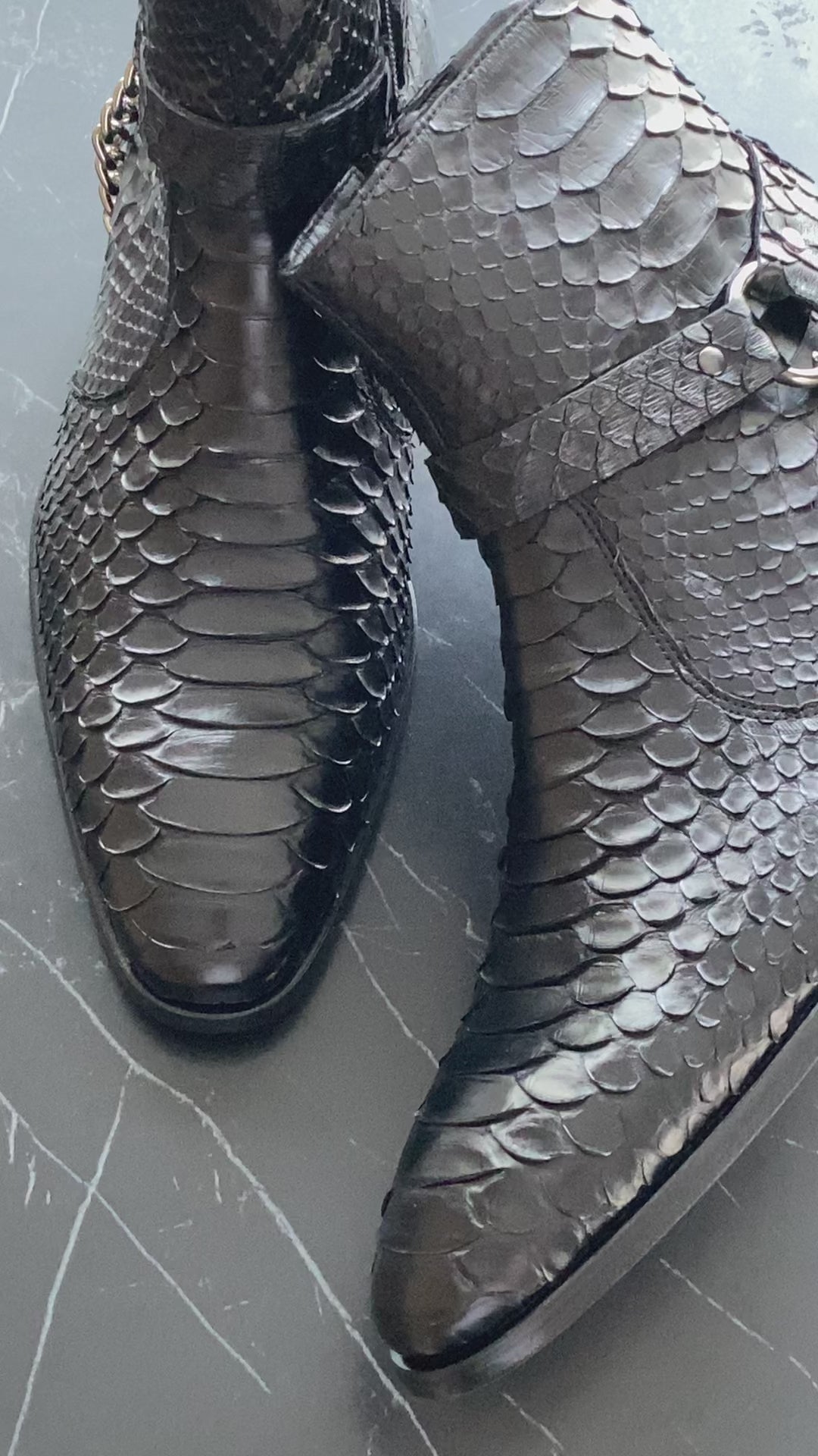 Black Python Leather Men Boots / Shoes