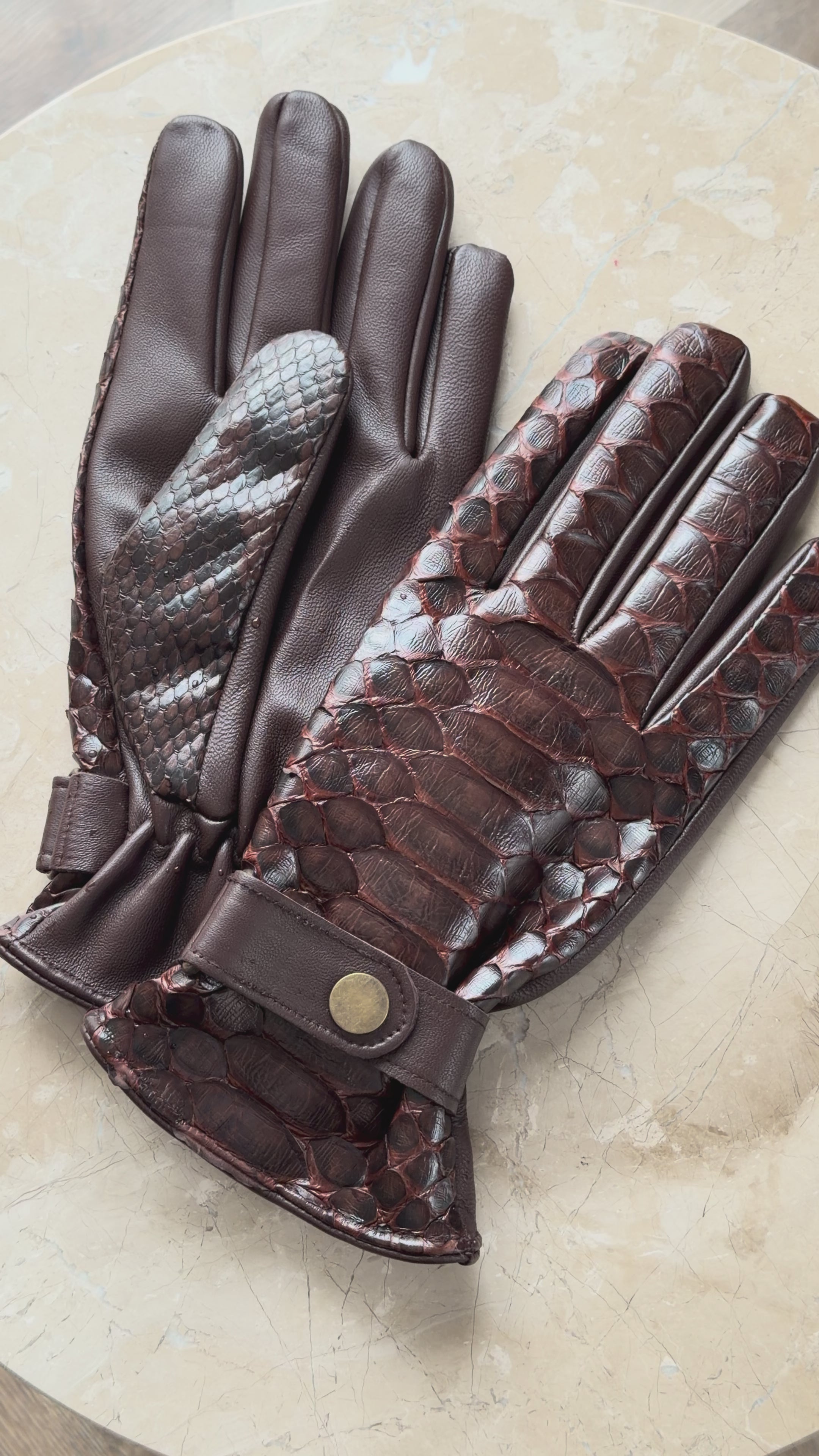 brown python snake leather men gloves
