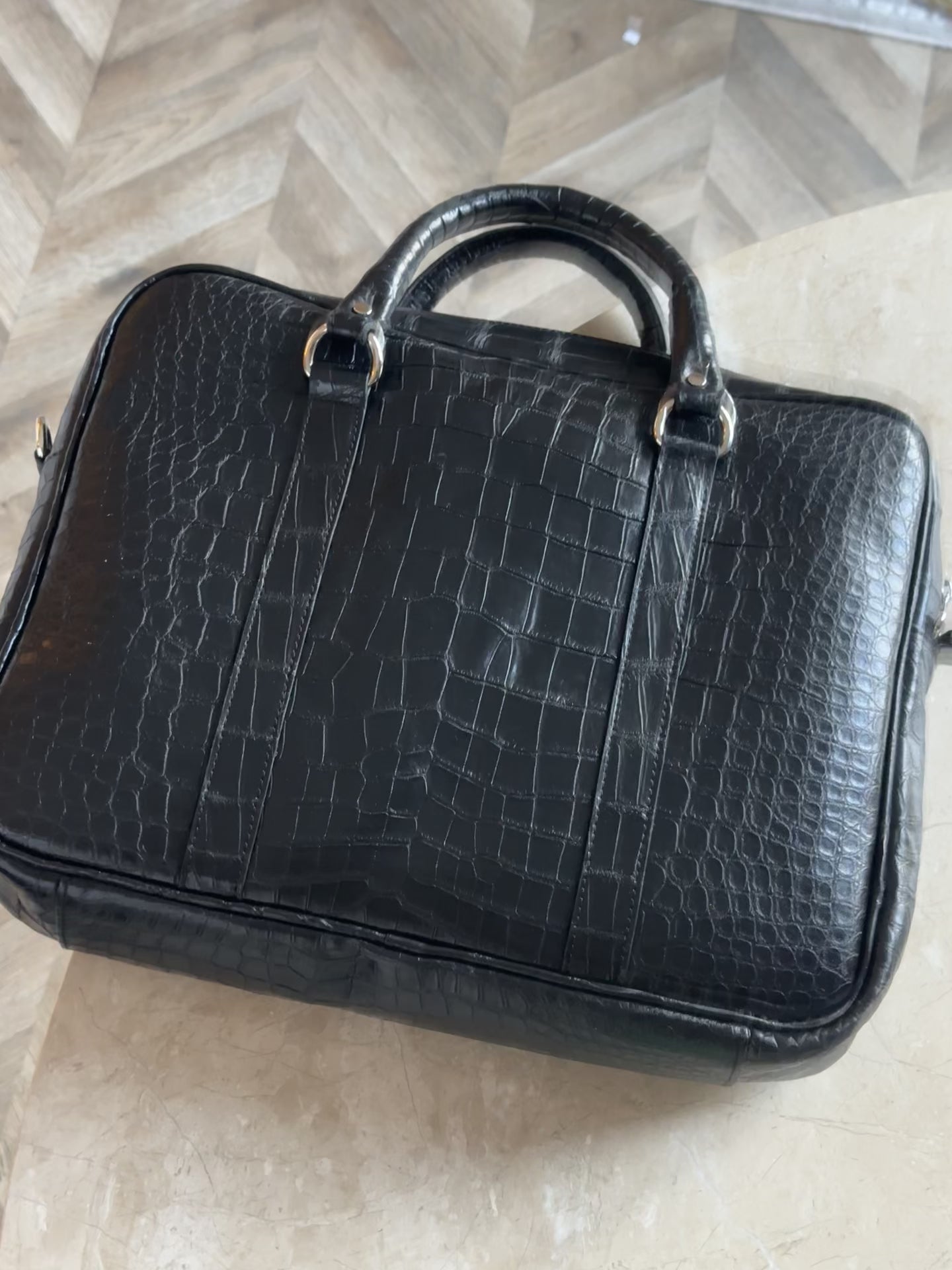 Black Crocodile Leather Laptop Bag
