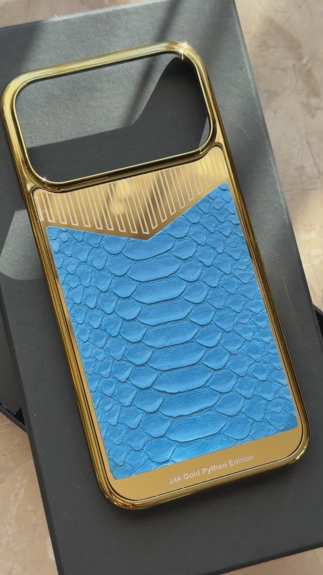 Gold Plated Glacier Python Snake Leather iPhone 18 Pro Case