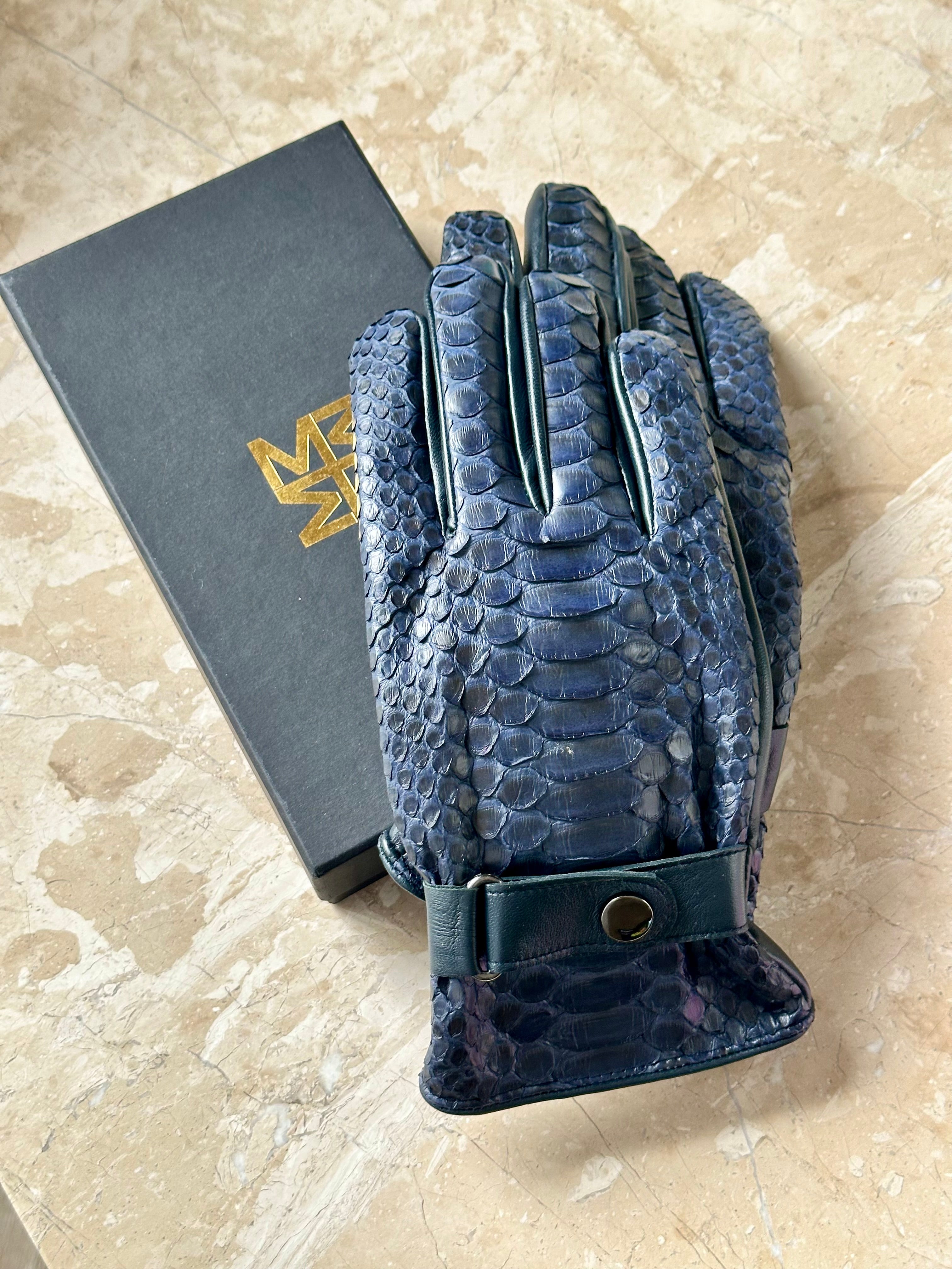 Genuine Navy Blue Python / Snake Men Gloves