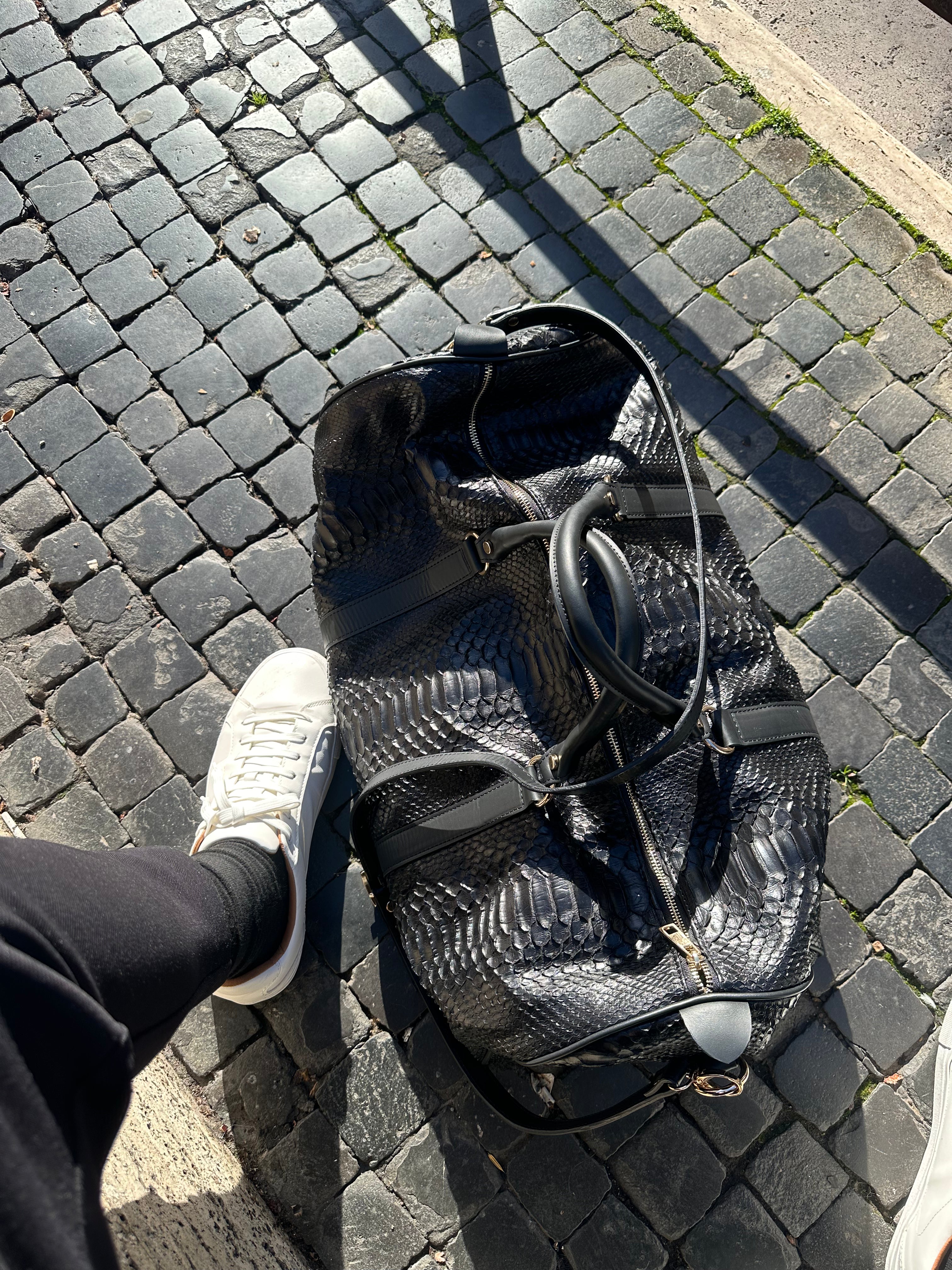 Black Python Leather Travel / Duffle Bag