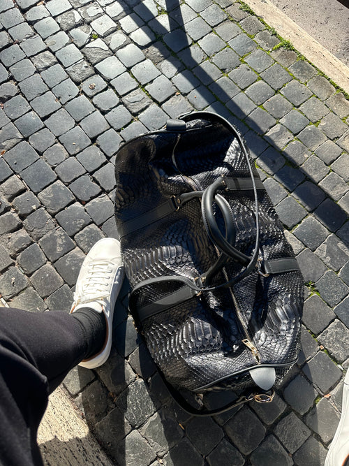 Black Python Leather Travel / Duffle Bag