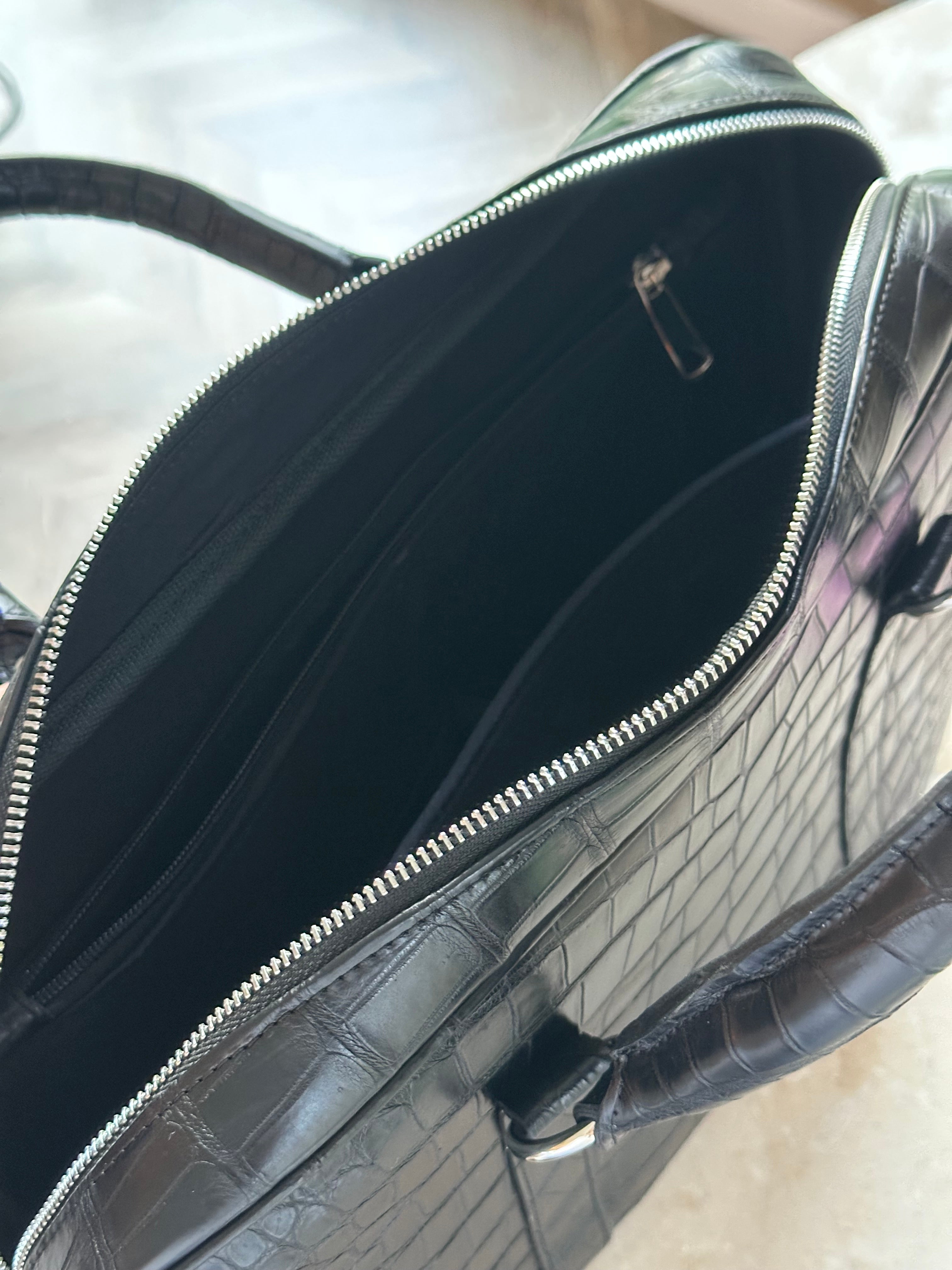 Black Crocodile Leather Laptop Bag