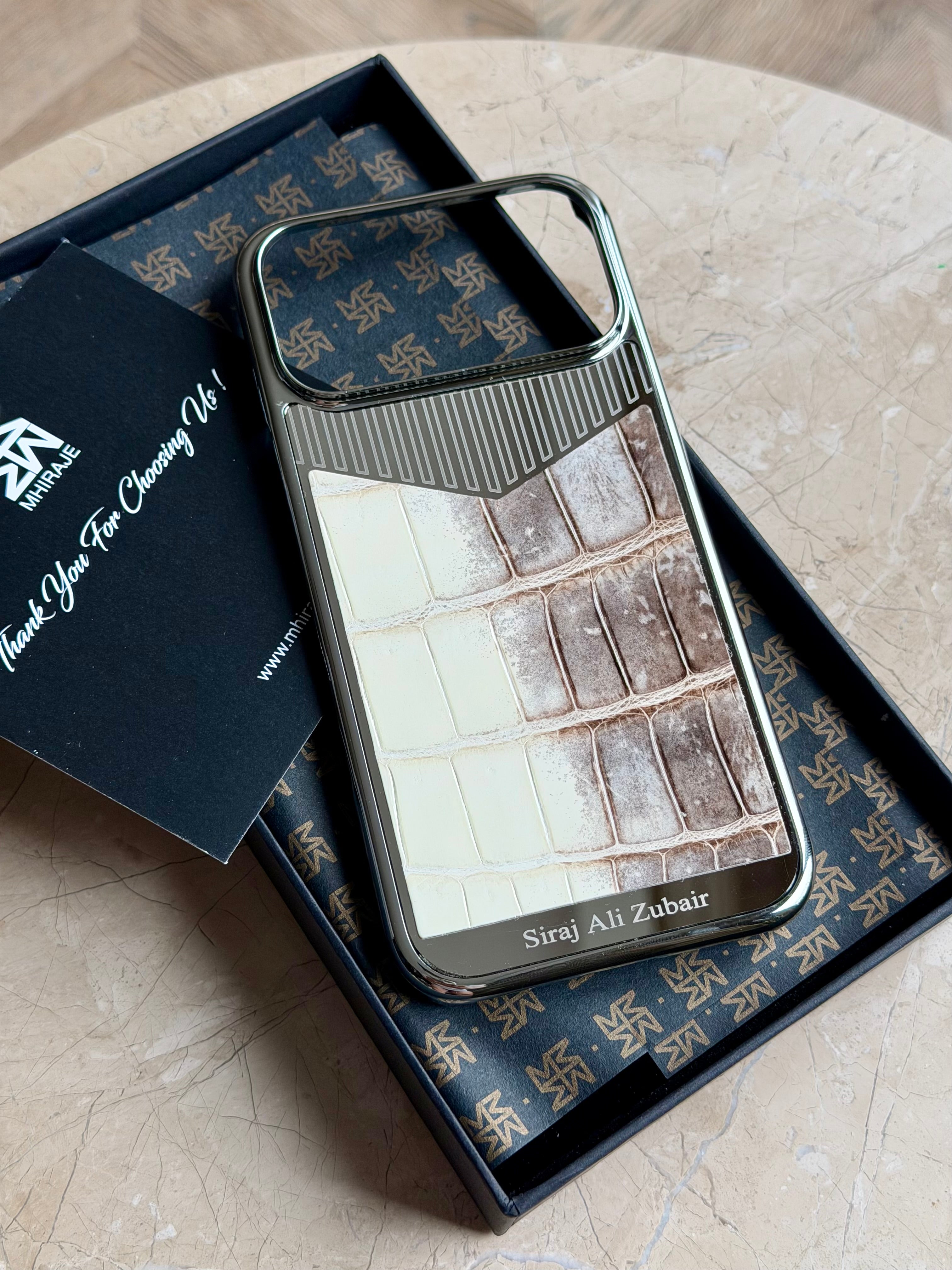 Silver iPhone 17 Pro Max Case with Himalayan Crocodile