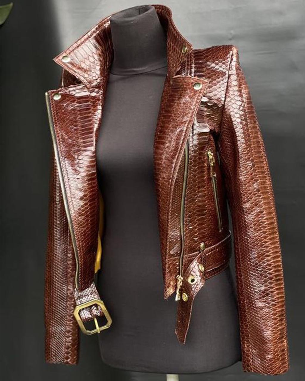 Jacket - Women Genuine Python Leather Jacket Biker Model - Mhiraje